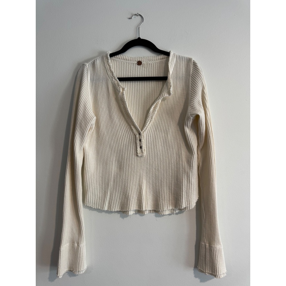 Boho Summer Layering Free People FP One Henley Women Medium Cream Waffle Knit